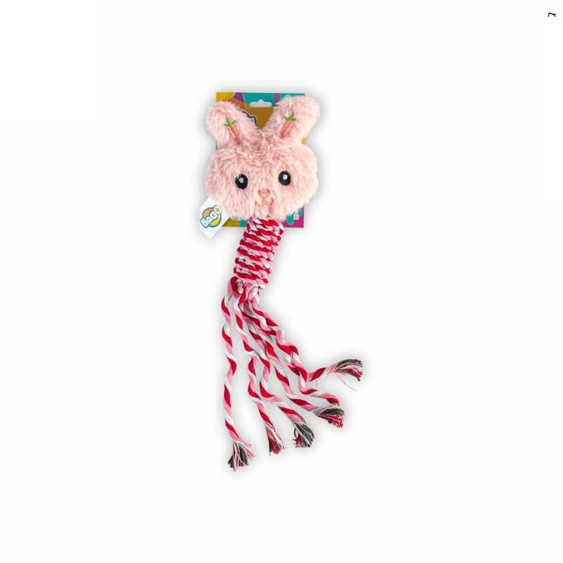 BRINQ PELUCIA COELHO C/CORDA ROSA