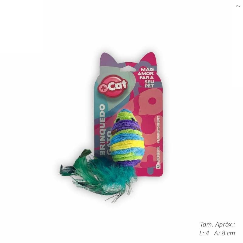 BRINQ GATO RATINHO FELPUDO C/PENAS
