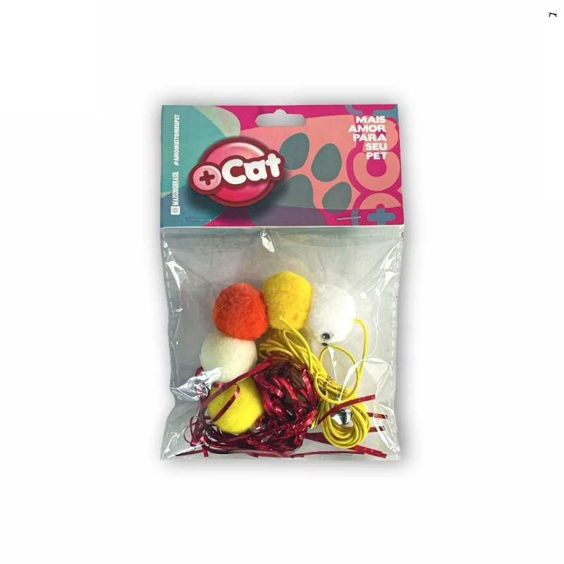 BRINQ GATO POMPOM C/CORDA ELASTICA