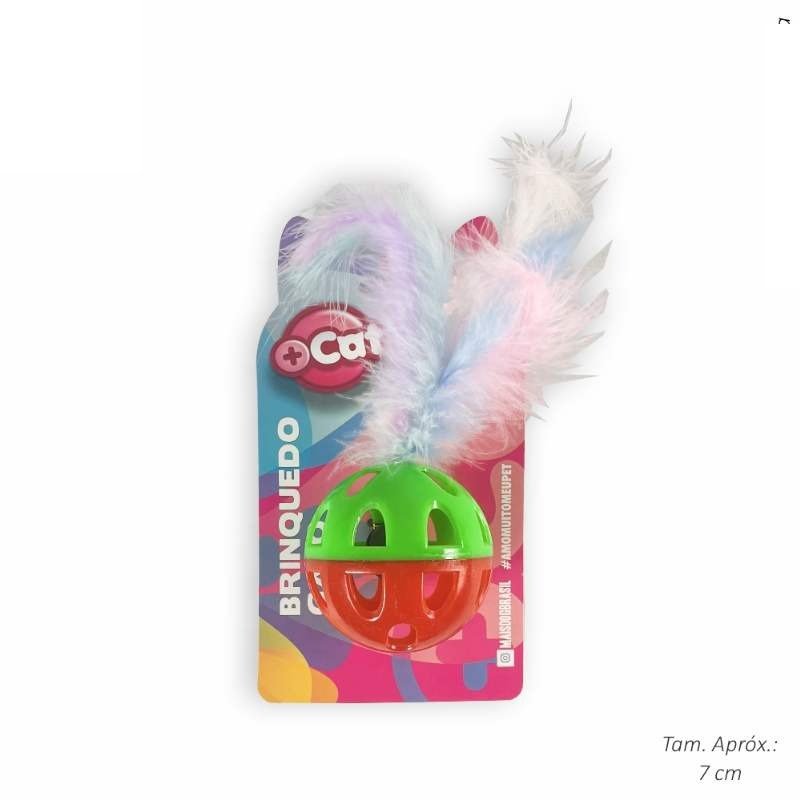 BRINQ GATO BOLA PLASTICA C/GUIZO E PENA