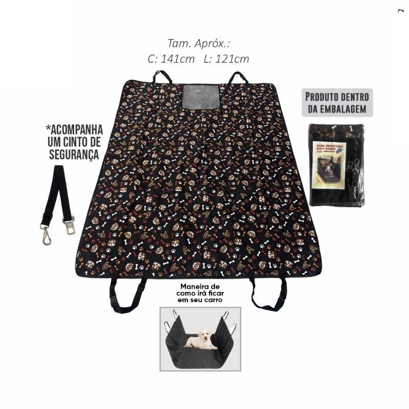 CAPA P/CARRO C/TELA ESTAMPADO PRETA