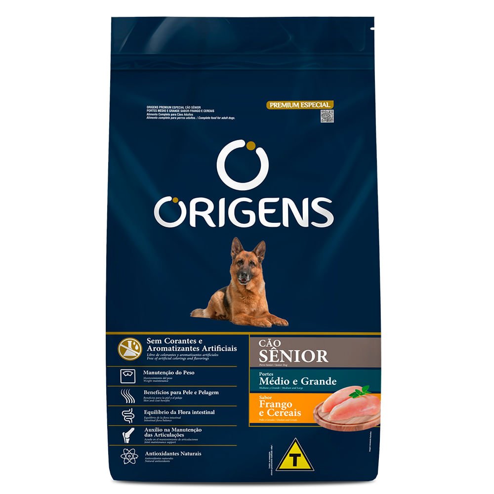 Ração Origens Cães Sênior Médio e Grande Frango e Cereais 15kg